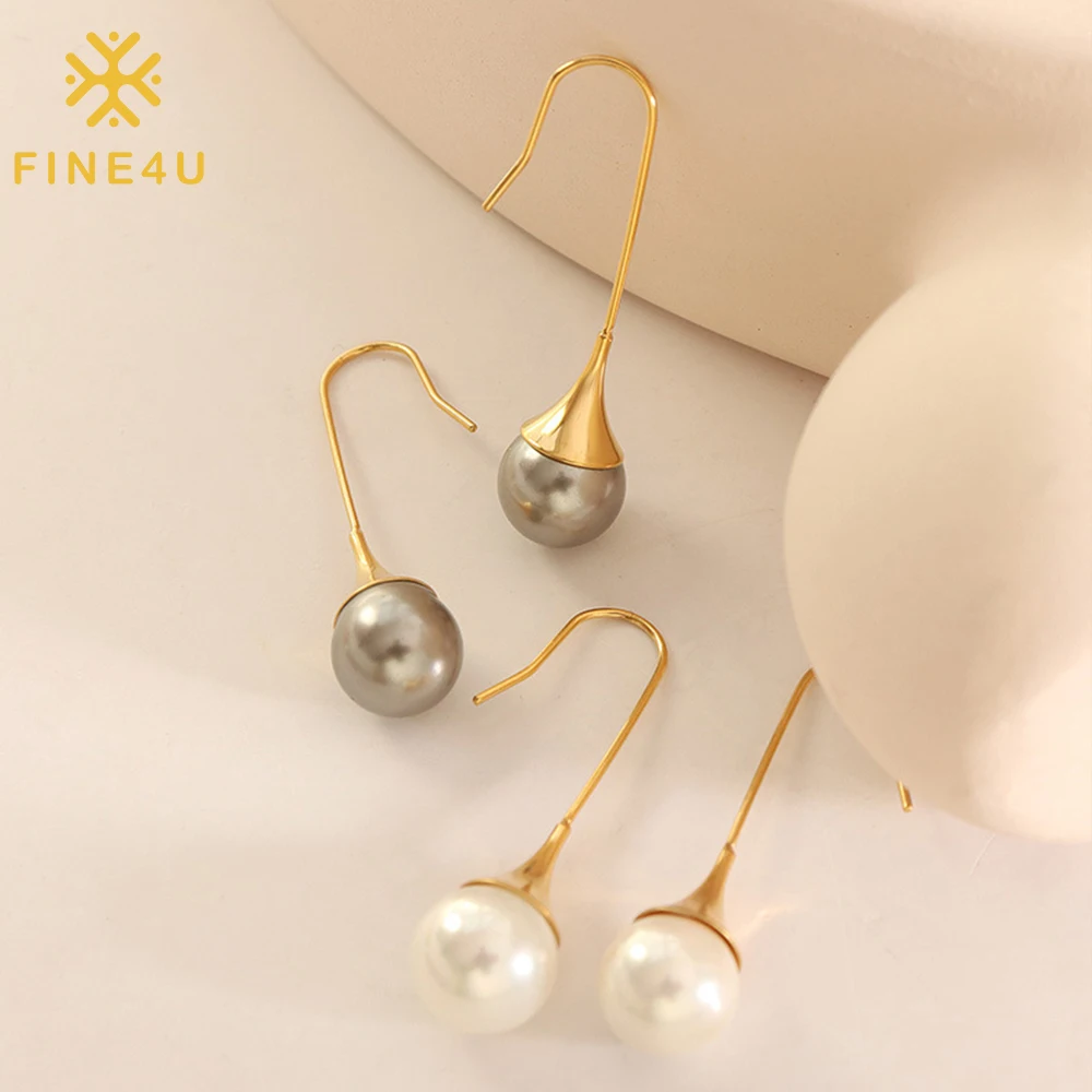 

High Quality None Tarnish Jewelry Fashion Women Stainless Steel Hook 18K Gold Plated Pearl Drop Earrings