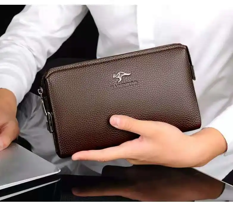 

2021 fashion men's soft leather handbag password lock clutch business bag fast shipping, Black,brown