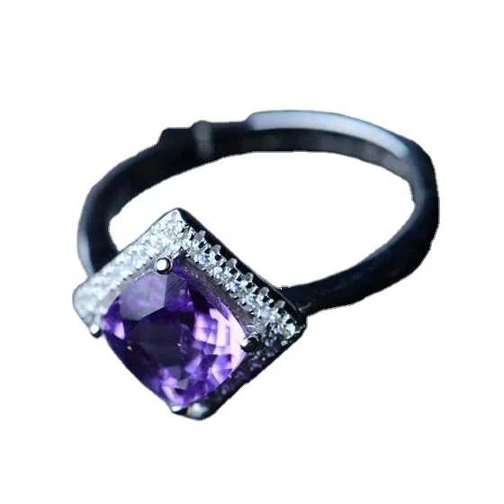 

Adjustable Square Shape Gemstone 925 Sterling Silver Amethyst Ring for Wedding, White gold/ white gold