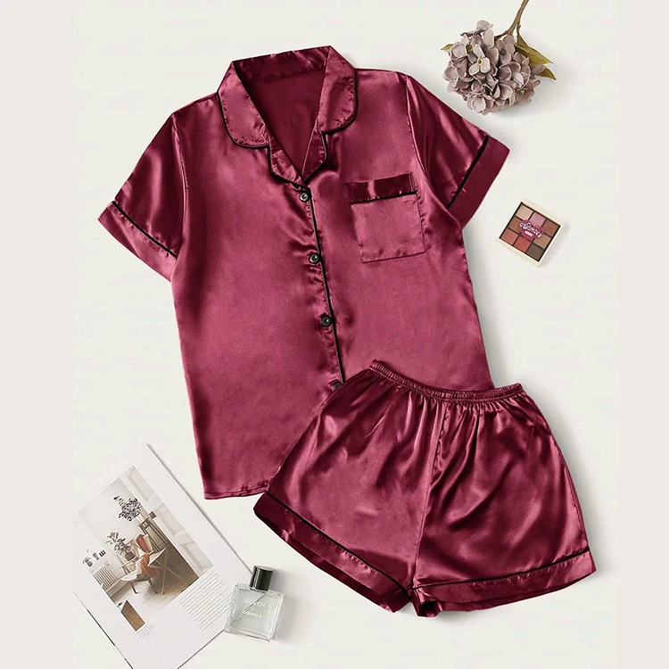

Custom Summer Silk Sleepwear Short Pajama Sets Cheap Satin Pajamas Women Satin Pyjamas