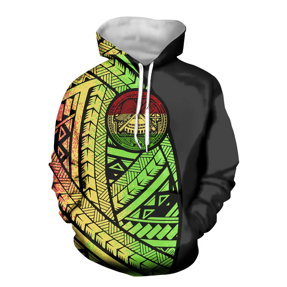 

2021 Black Simple Polynesian Tribal Samoan Print Polyester Mens Sweatsuits With Hoodies Custom Logo Casual Workplace Dress Top, Customized color