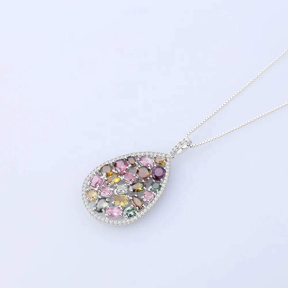 

Abiding Fashion Colorful Natural Tourmaline Pendant Necklace Unique Gift 925 Sterling Silver Women Wedding Jewelry Pendant