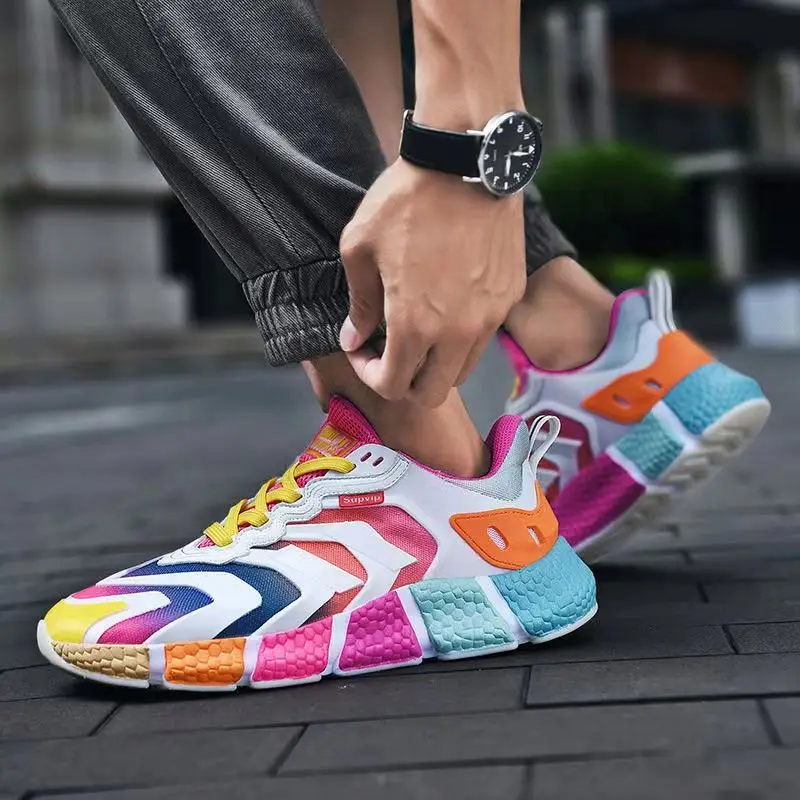 

Men highstreet chic ins amazon hot sale breathable running jogging sneakers rainbow fashionable style shoes, As picture