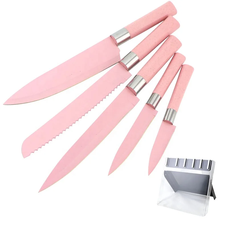 

Stainless Steel Pink Color Non-stick Coating 5pcs Knife Set