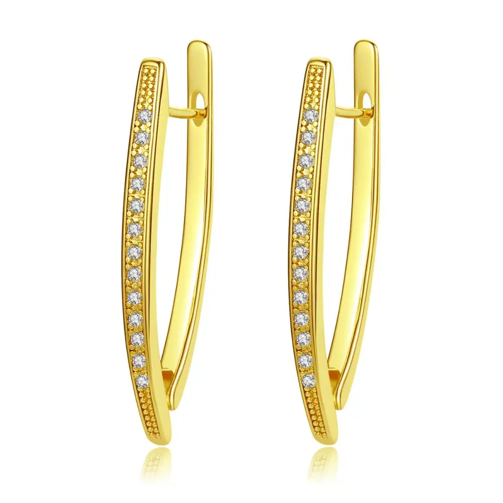 

Fashion simple ladies v-shaped full zircon hoop earring Large v-shaped luxury earrings