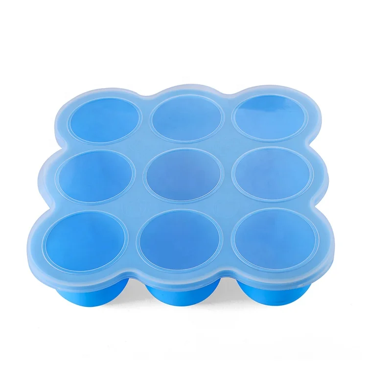 

Heat Resistant BPA Free silicone Ice tray Baby Food containers with Lid, Green/blue/purple/orange or customized