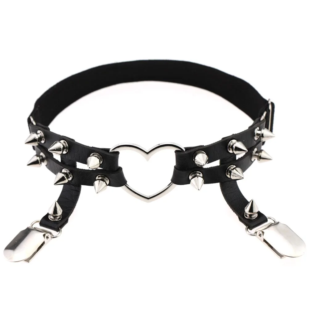

Genya Punk hip hop sexy leather riveted double row garter thigh ring body chain, As picture