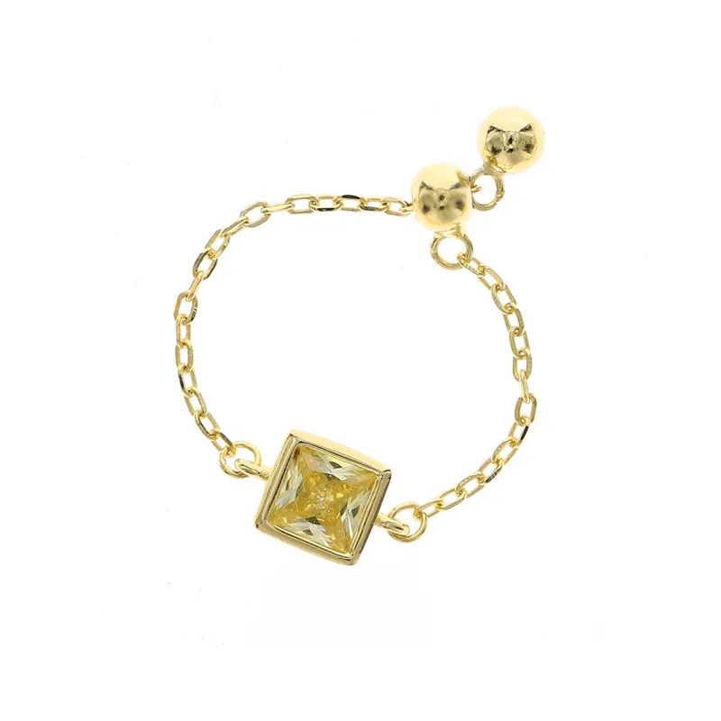 

Fancy colorful square zircon stone 925 sterling silver adjusted chain ring for girl