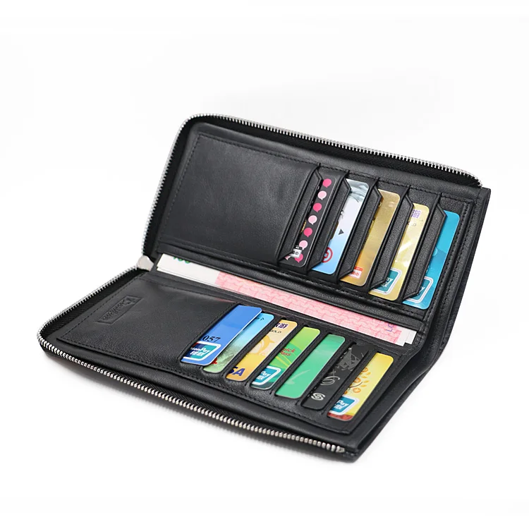 

Custom LOGO Rfid Slim Genuine Leather Large Card Holder Men's Long Zipper Wallet, Black,white,custom