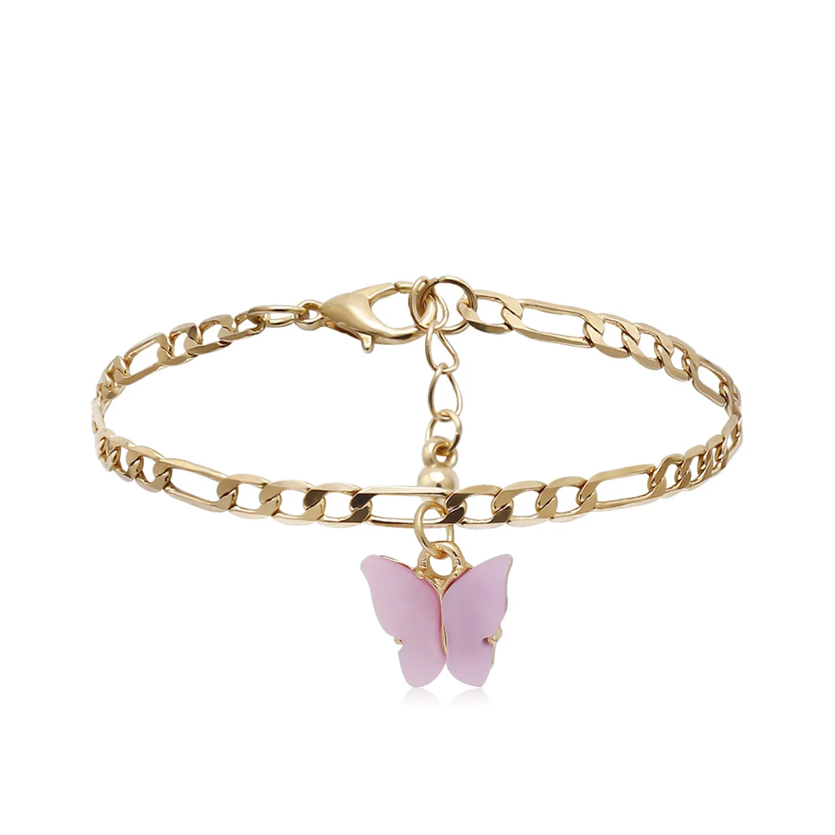 

High quality China summer beach gold chain multi-layered pink butterfly anklets foot jewelry women