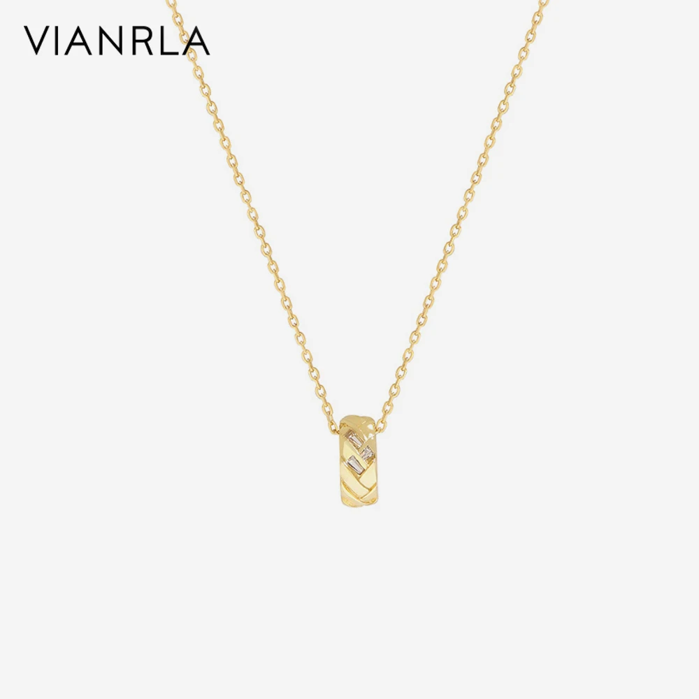 

VIANRLA 925 Sterling Silver White Zircon Ring Pendant Necklace Woven Pattern 18k Gold Plated Women Jewelry Gift Drop Shipping