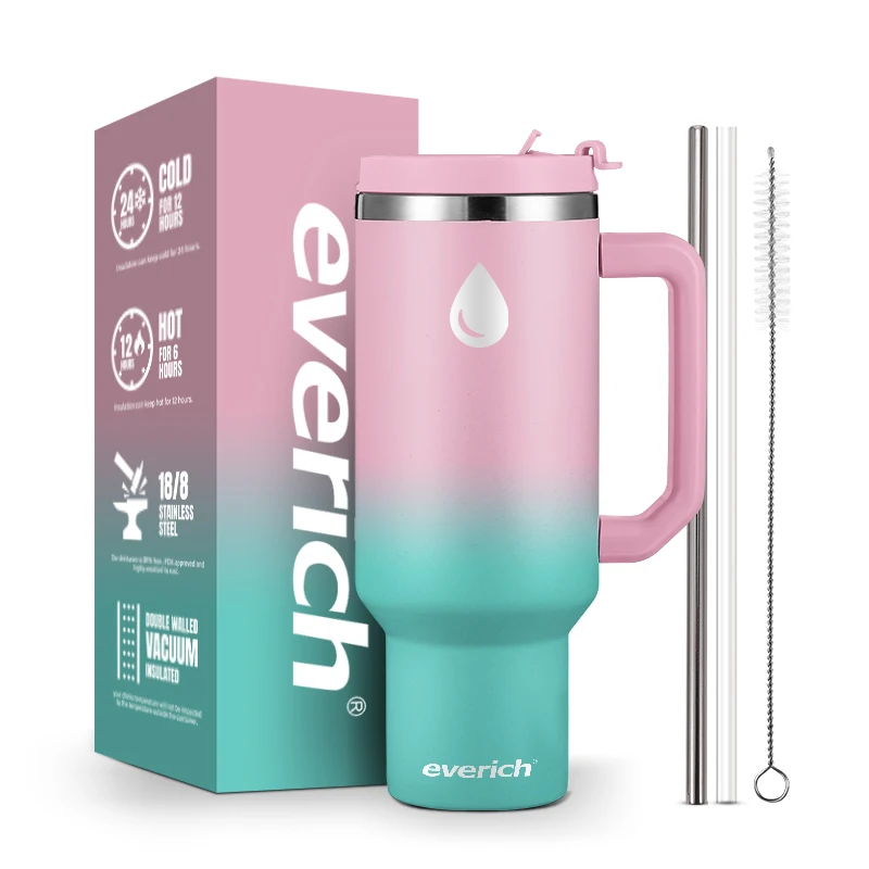 

40oz Tumbler with Handle and Straw Lid Insulated Cup Reusable 304 Stainless Steel Travel Mug Cup holder Friendly for Coffee