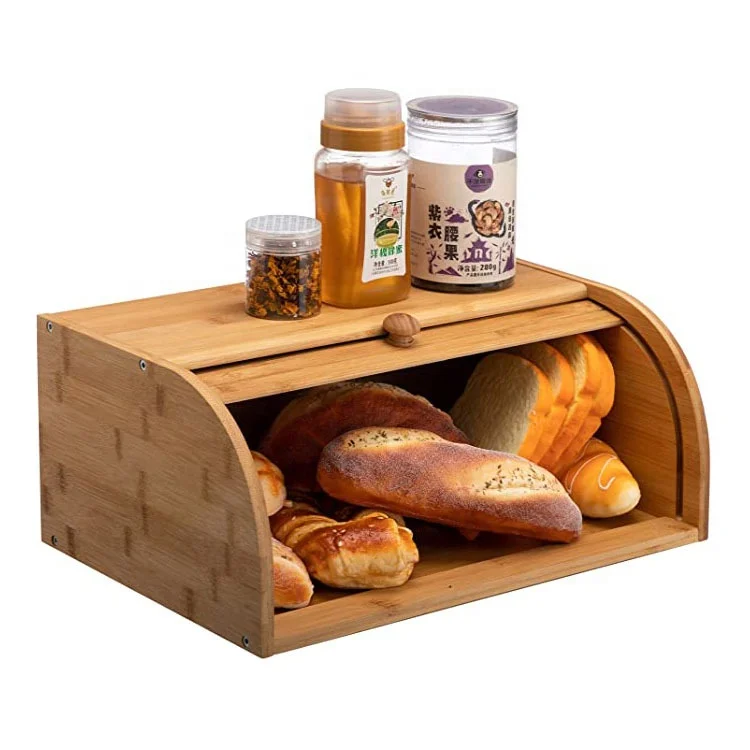 

Factory Price Kitchen Food Bread Bin Boxes Bamboo Food Storage Containers, Natural