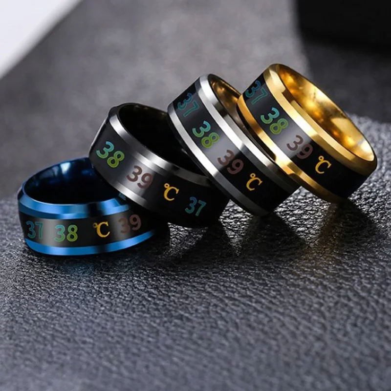 

New fashion smart custom couple jewelry mood temperature stainless steel sensing unsiex number men ring