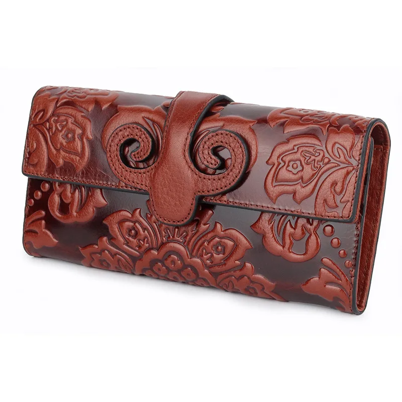 

2019 Traditional Craft Retro Luxury Embossed Paisley Genuine Leather Shoulder Bag Clutch Coin Purse