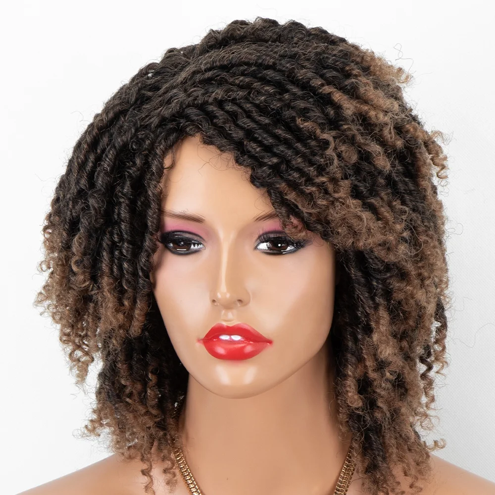 

Ombre Faux Locs Wig Fashion Cheap Soft Brown Fiber Kinky Heat Resistant Short Synthetic Hair Braided Wigs For Black Women