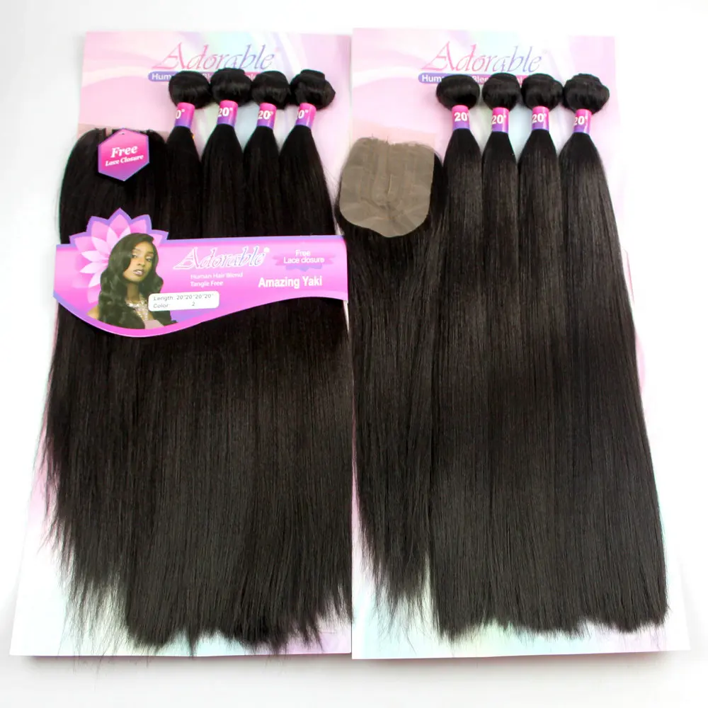 

AMAZING YAKI STRAIGHT 4 bundles per set black color 100% heat resistance synthetic hair weave for afro women with closure