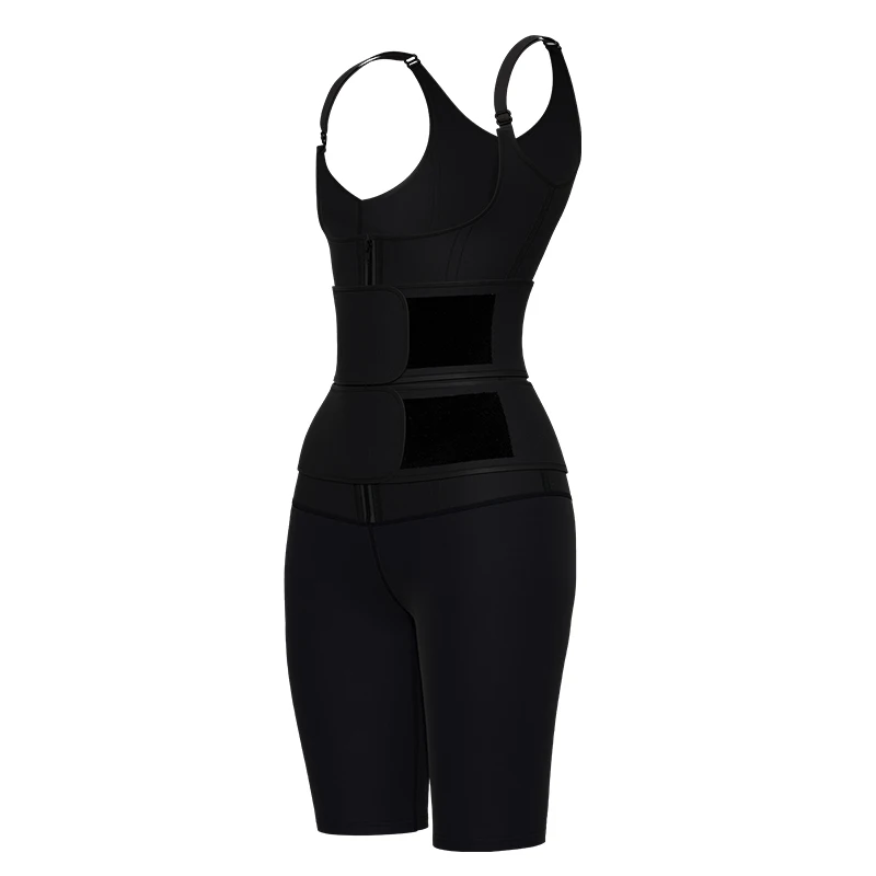 

Nanbin OEM New Designs Black Shoulder Straps Double Belts Neoprene Full Body Waist Trainer for Women