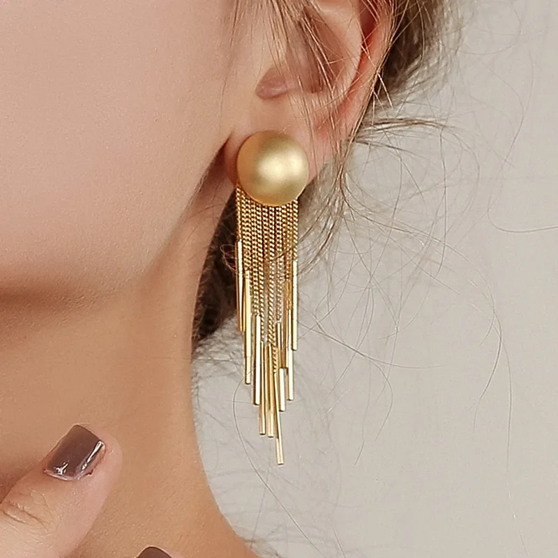 

Europe Fashion 18K Gold Plated Ear Stud Earrings Jewelry Retro Gold Long Tassel Earrings for Women