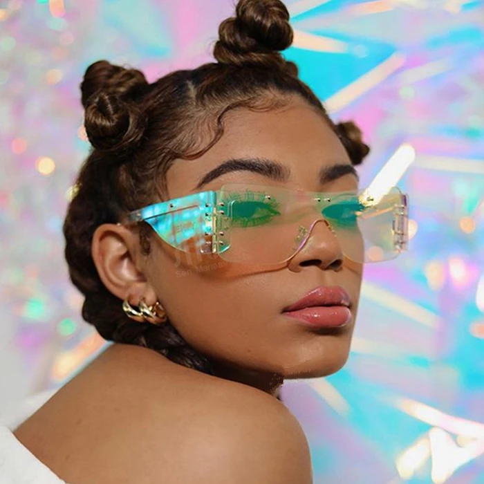 

2021 New Arrival Pink Luxury Men Sunglasses Rimless Trending Designer Vintage Sun Glasses Shades for Women, As pictures or customized color