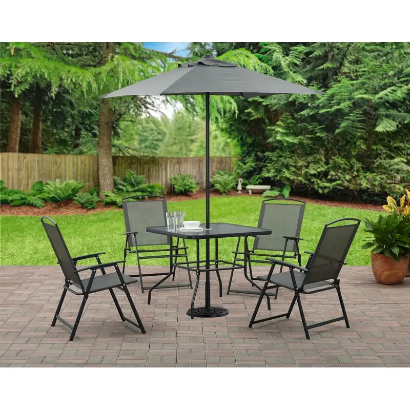Outdoor Patio 6 Piece Folding Dining Set With Umbrella Buy Outdoor