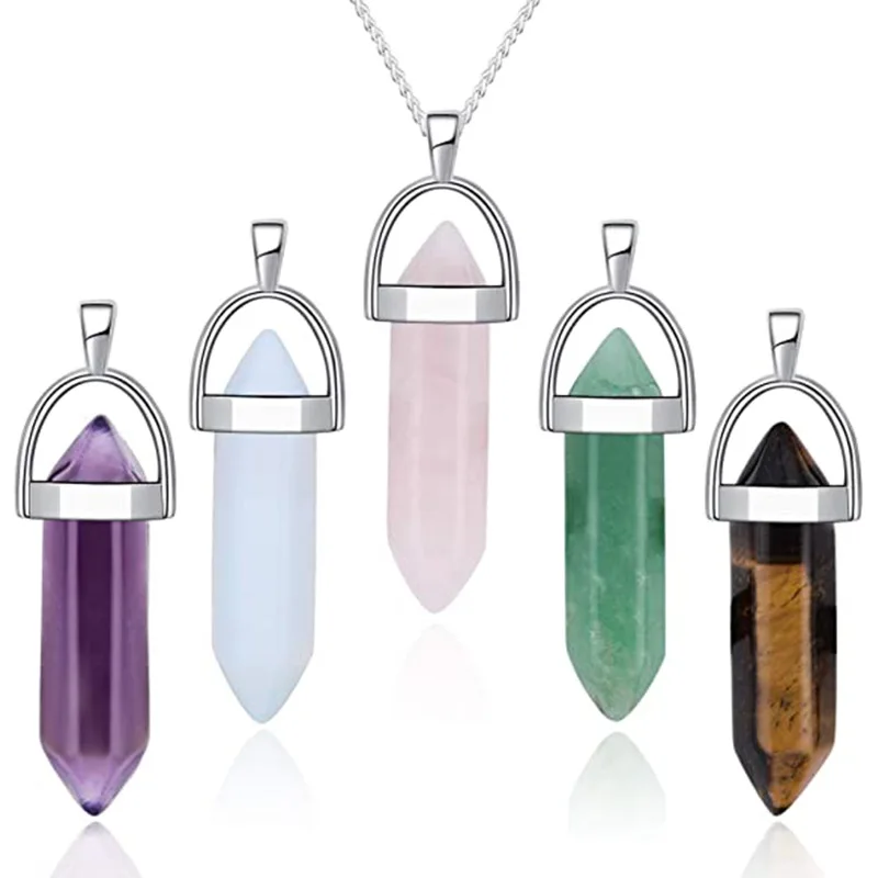 

2021 Hot Sale Crystal Necklace Hexagonal Pendant Gemstone Chakra Healing stone Crystal Jewelry for Women Girls Men Birthday Gift