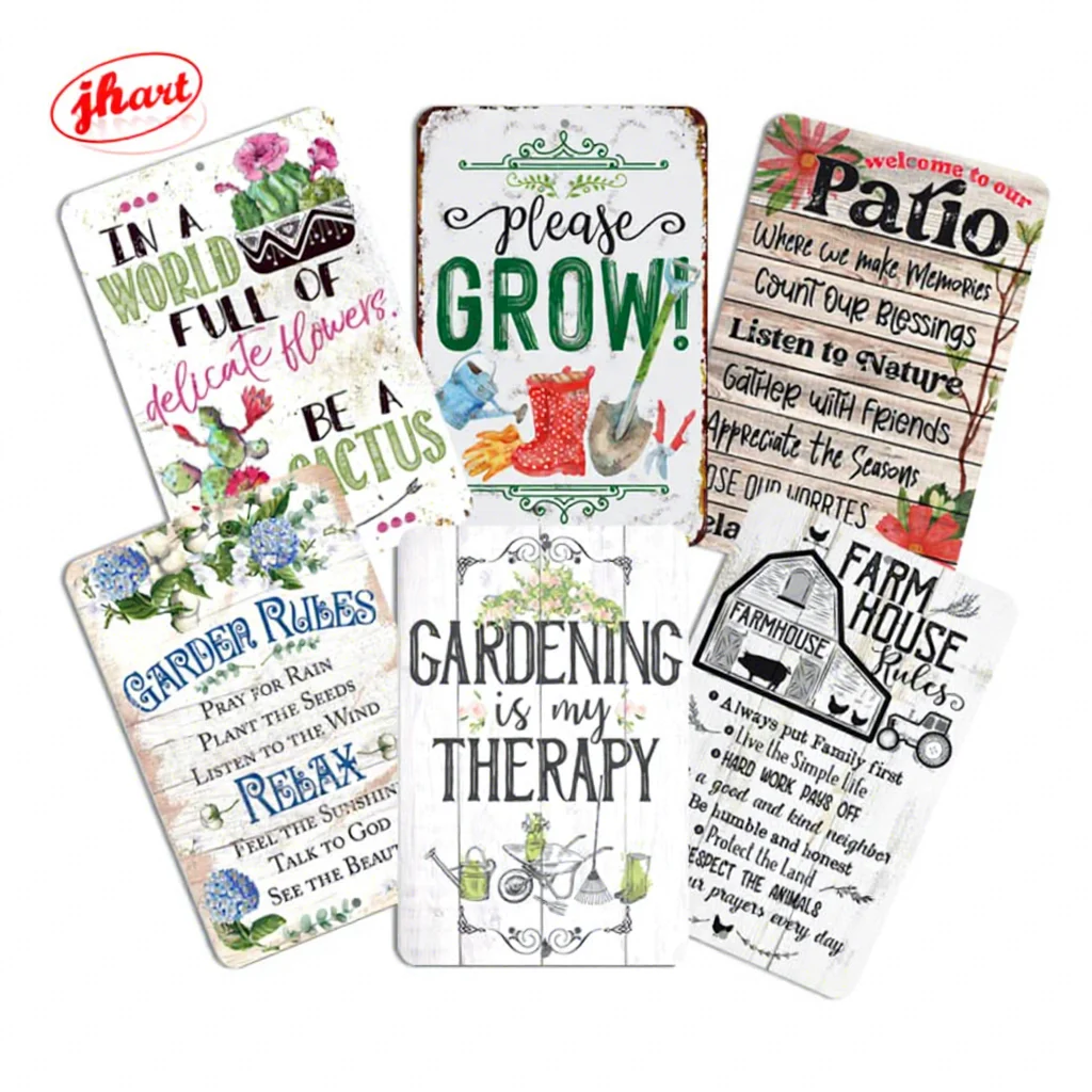 GARDENING Is My THERAPY Funny Metal Sign FARM HOUSE RULES Vintage Tin Sign Garden Farm House Living Room Wall Decor Plaque Sign