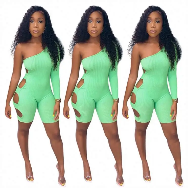 

MISS Newest Design Slash Neck Bodysuits Jumpsuits Summer Hollow Out Sexy Jumpsuits For Women