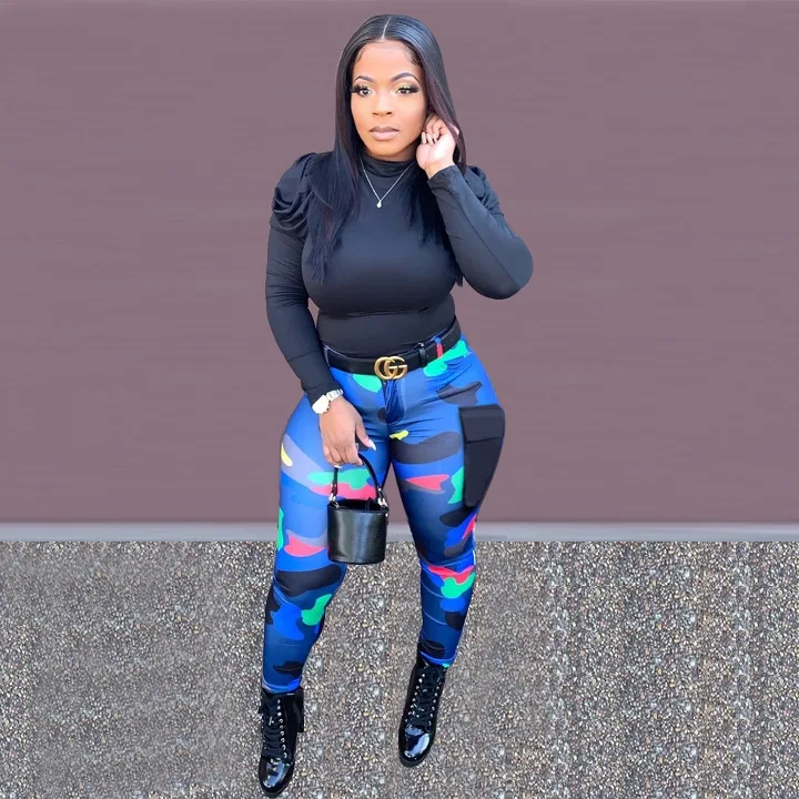 

MD-20022511 2021 new arrival spring ladies sets long sleeve camouflage pant sets casual sport women clothing 2 piece set