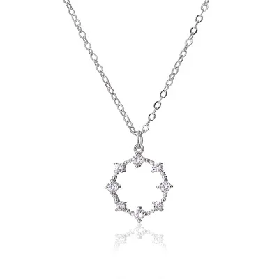 

New Design 925 Sterling Silver Shiny Diamond Necklace Geometry Pendant Chain Necklace, White gold