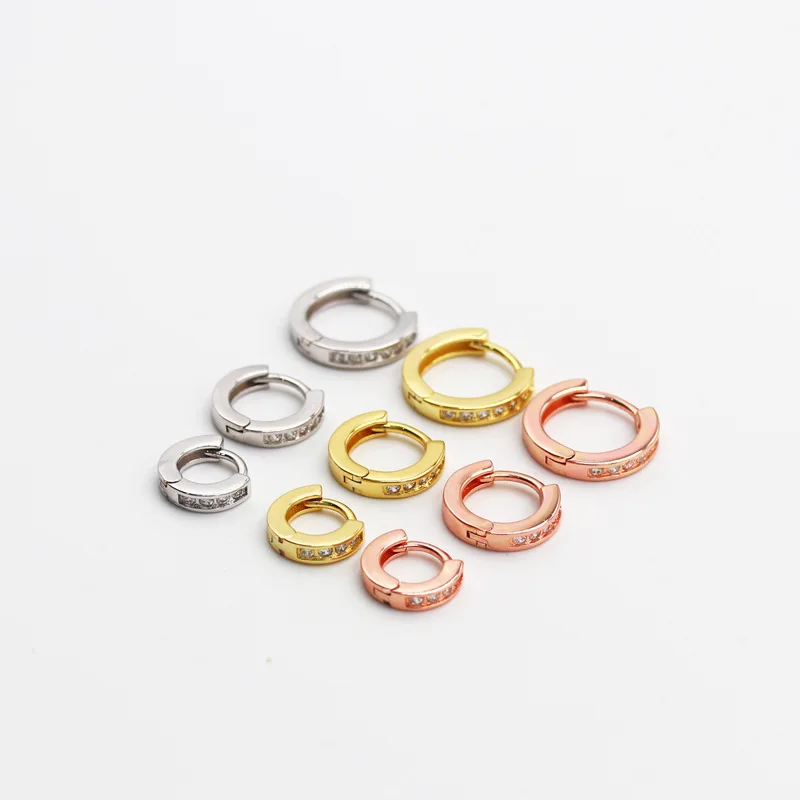 

New Style Stock Hot Sale Rhinestone Double Rings Titanium Steel Earrings Diamond Rhinestone Zircon Rose Gold Earrings