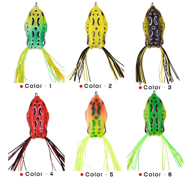 

TopWater Frog Fishing Lure Soft Bait Pike Wobblers Artificial Bait Fishing Tackle Ray Frog With feather Frog lure bait, 5 colors