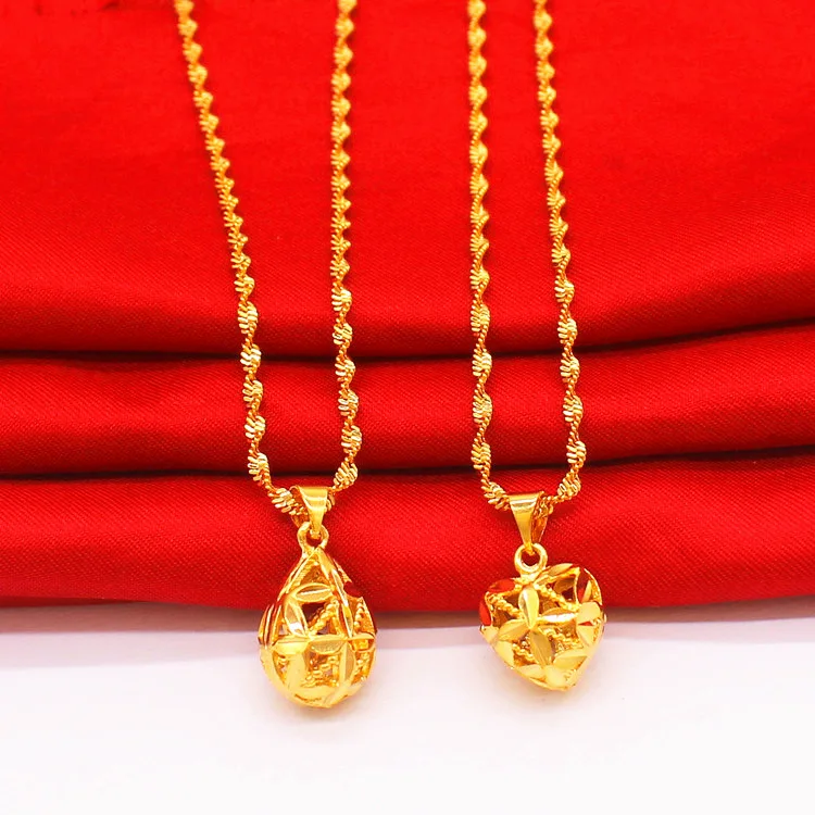 

Vietnam Shajin New Brass Goldplated Fashion Hollow Water Drop Love Heart Necklace Female Jewelry