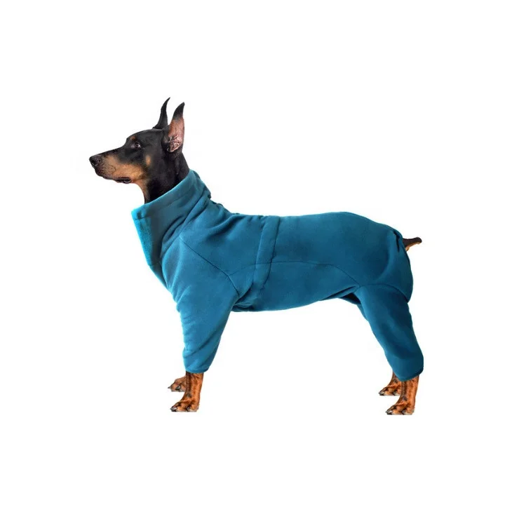 

Four Legged High Collar Plain Warm Windproof Fleece Cotton Big Pet Puppy Dog French Bulldog Cloth Clothes Coat, Turquoise, dark blue