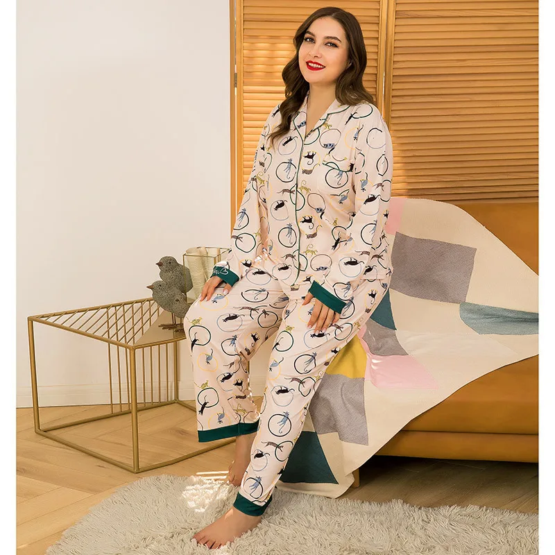 

New Fashion Plus Size Low MOQ Low Price Cotton Homewear Pajamas Set Women Sleepwear, Customized color