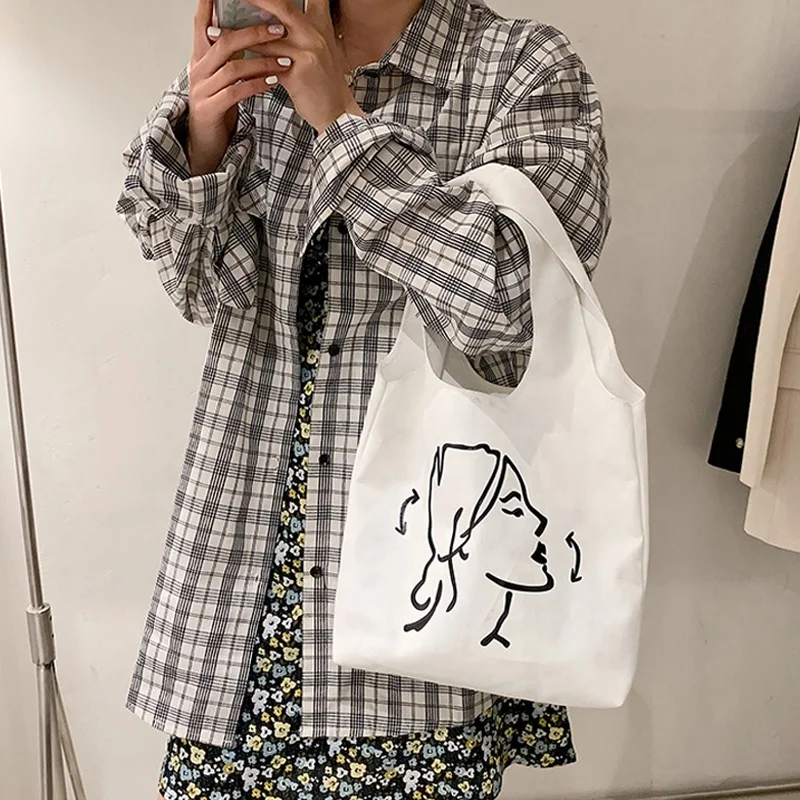 

Fashion Canvas Girl Cute Shopping Bag High Quality Large Handbag Canvas Ladies Shoulder Bag, Black/brown
