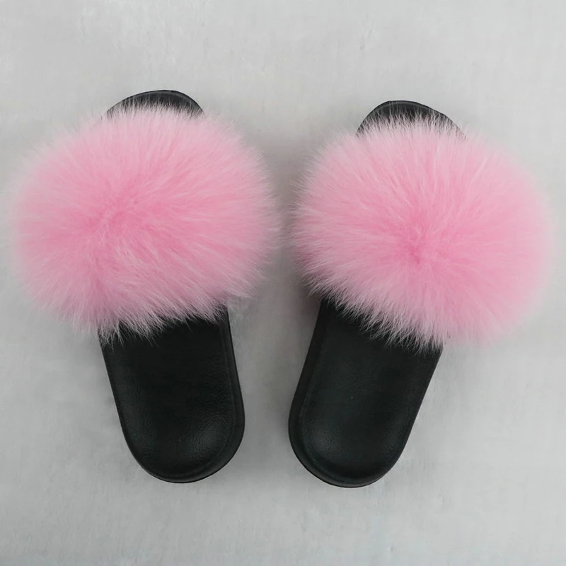 

New Design Custom Ladies Summer Solid Color Raccoon Slides Sandals Women Designers Fancy Fur Slippers Wholesale