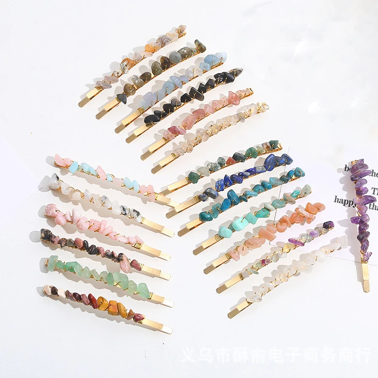 Natural crystal stone gravel hairpin for women gold plated crystal hairpin bobby pin fashion hair accessories