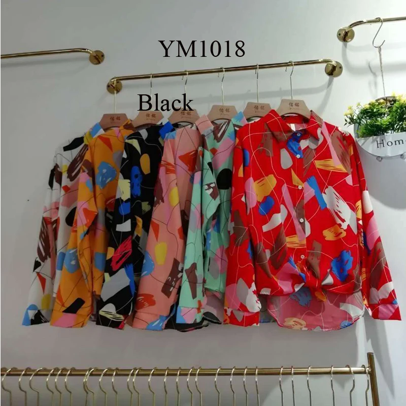 

YOMING YM1018 Fashion Casual Women Shirt Lady Print Blouses Tops Turn-down Collar Long Sleeve Buttons Hawaii Shirts Streetwear, Printed