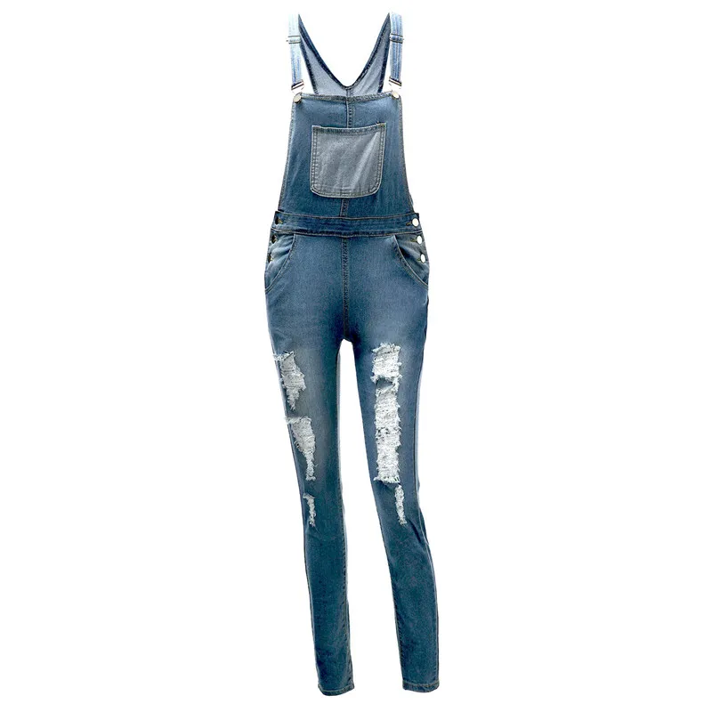 

Womens Jumpsuit Denim Jumpsuit Jeans Spring Autumn Casual Ripped Hole Pants Overalls, Blue