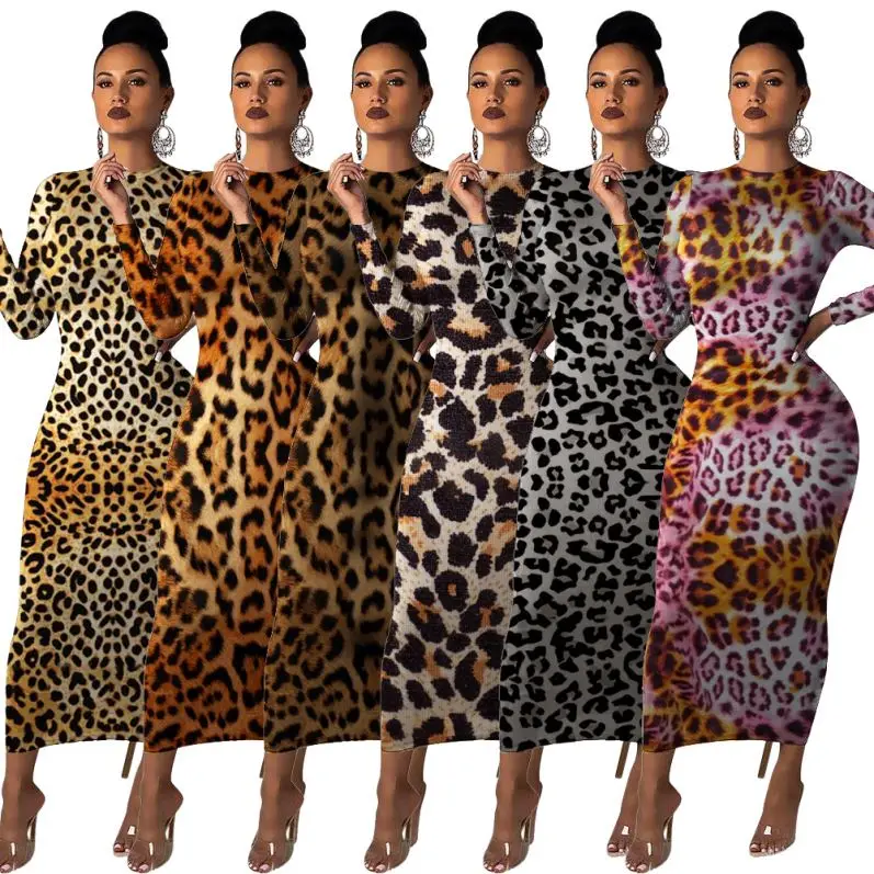 

W6028 Women night club dress clothes printer leopard Dresses fashion lady dresses 2020 new arrivals