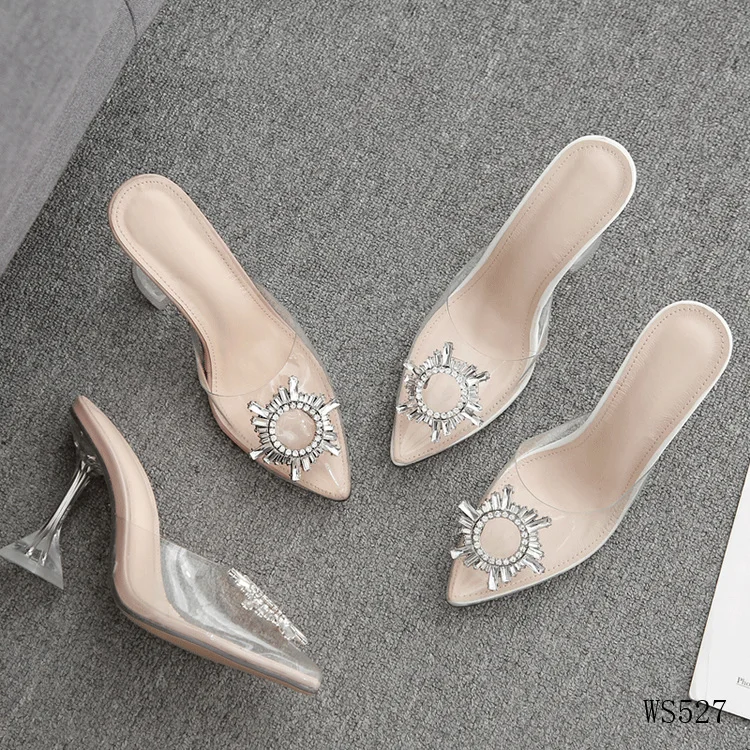 

2021 fashion rhinestone transparent PVC sandals ladies high heel women's shoes
