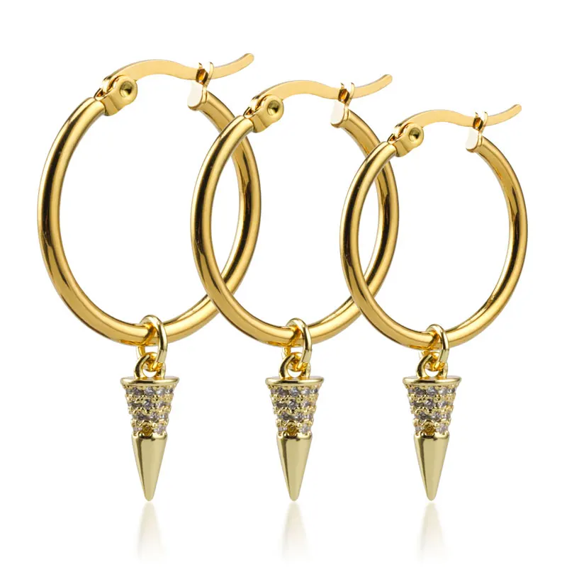 

Jewelry Hoop Earrings 18K Gold Earrings Style Best Selling Stainless Steel New Women Gold Plated Trendy Zircon Chengfen, Golden