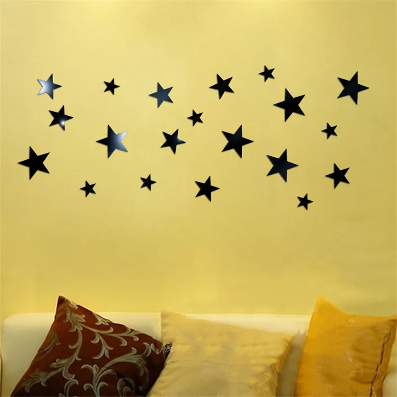

20 Pcs Acrylic Reflective Star Art Stickers Wall Mirror Decor