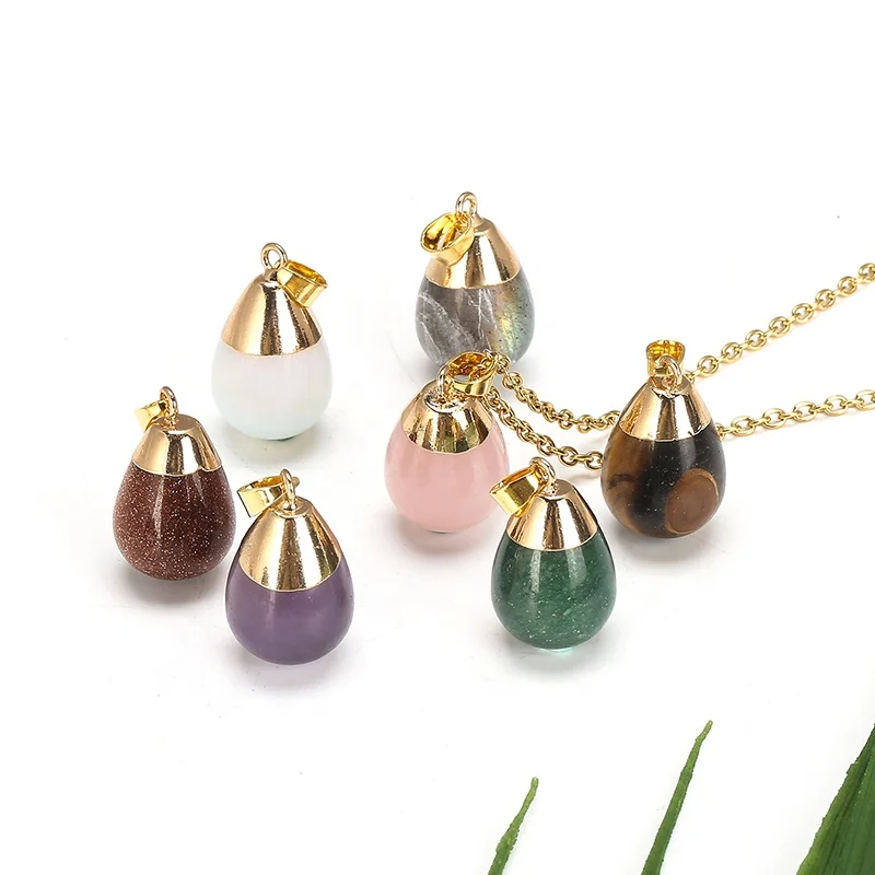 

Top Natural Gold Dipped Crystal Drop Pendant For Women Lady Man Water Drop Beads Gemstone Jewelry