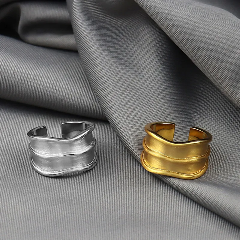 

2021 New Arrival Jewelry Gold Silver Color Opening Ring Irregular Concave Wide Ring for Women Men