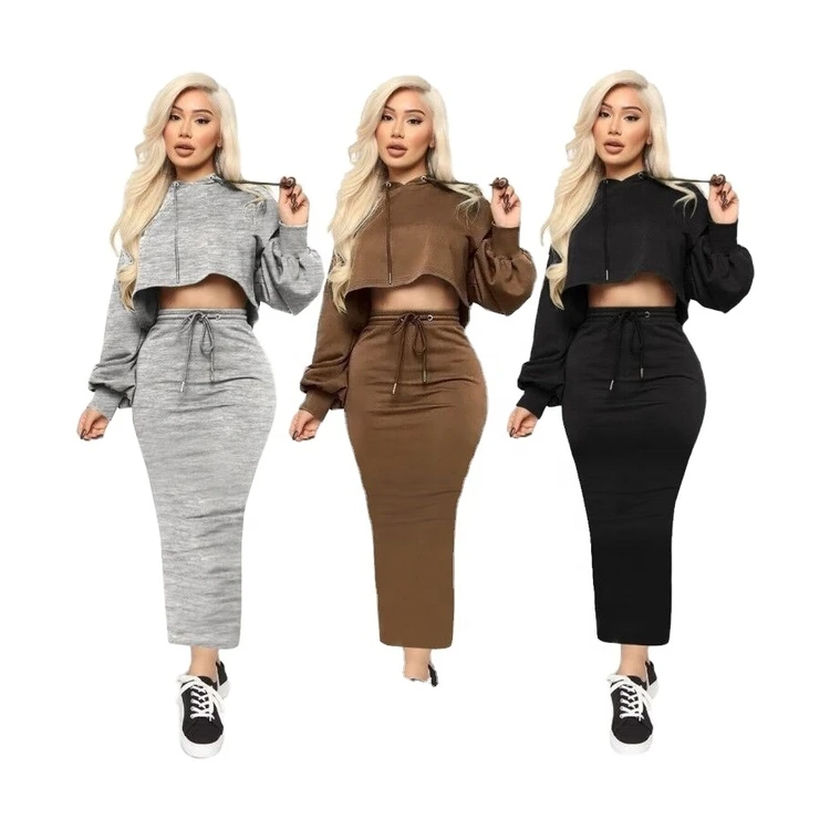 

Spring clothing women hoodie long sleeve two piece skirt set sweatsuit