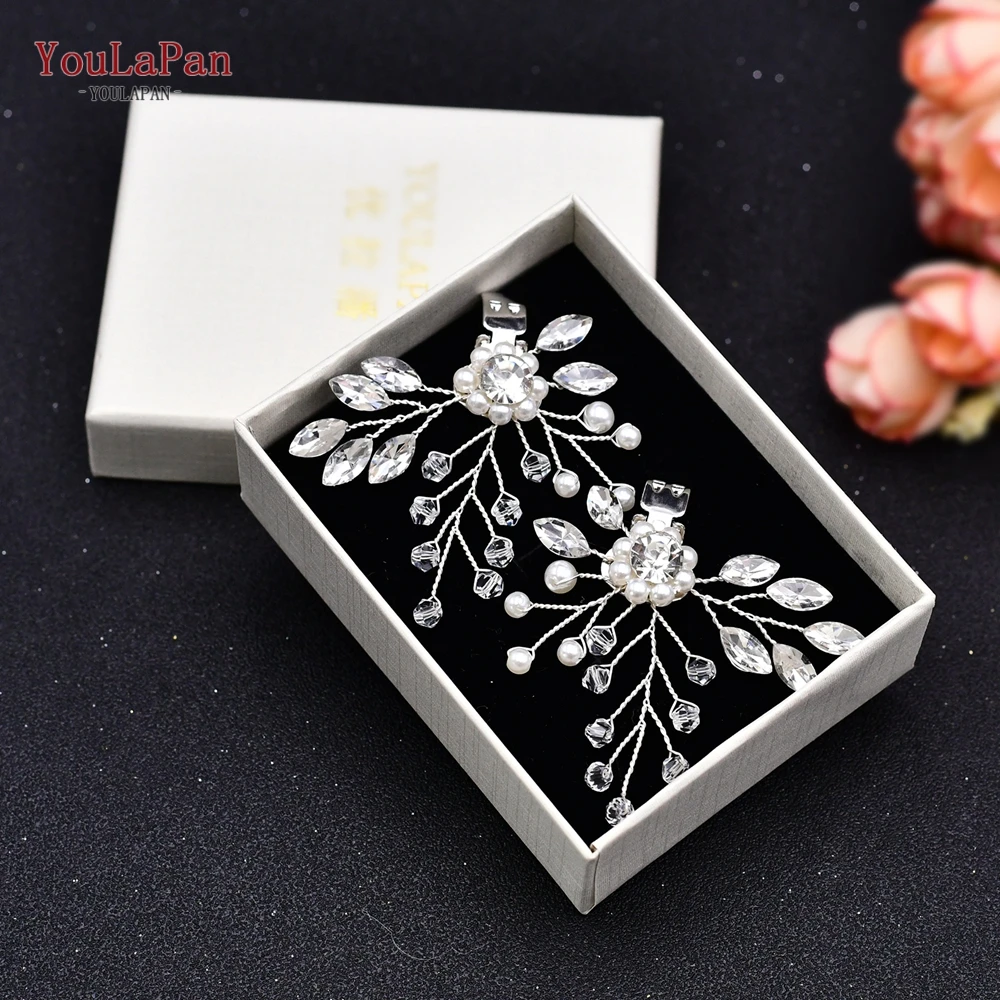 

YouLaPan X02 Rhinestone Beads Floral Shoe Clips for Wedding Accessories,Handmade Crystal Shoe Decoration for Bride, Silver