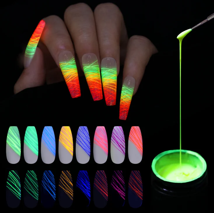 

Cheap Price 8ml Glow In The Dark Luminous Elastic Spider Nail UV Gel For Drawing Painting, 8 colors