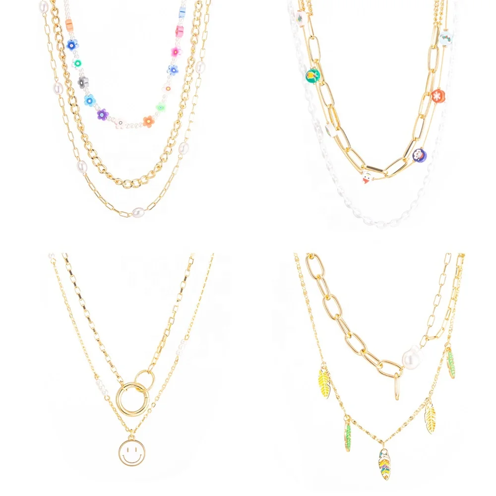 

Fashionable multi style charms pendant link chain multi-layer necklace For Women Trendy Classic Party Sweater decoration Jewelry, Photo